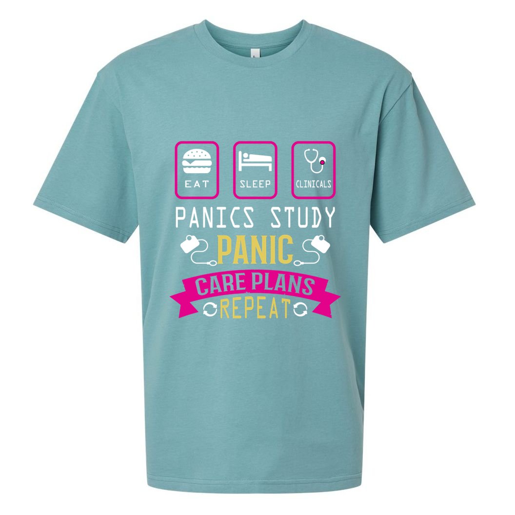 Nurse Eat Sleep Clinicals Panic Study Care Plans Repeat Great Gift Sueded Cloud Jersey T-Shirt