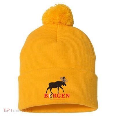 Norway Elk Troll Myths Flag Mountain Travel Pom Pom 12in Knit Beanie