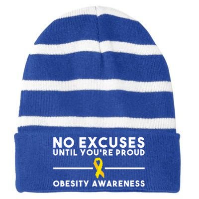 No Excuses Until Youre Proud Gift Striped Beanie with Solid Band