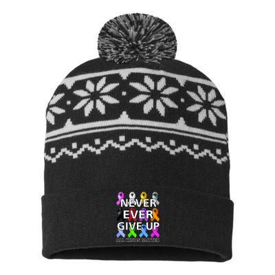 Never Ever Give Up All Kinds Matter Awareness USA-Made Snowflake Beanie