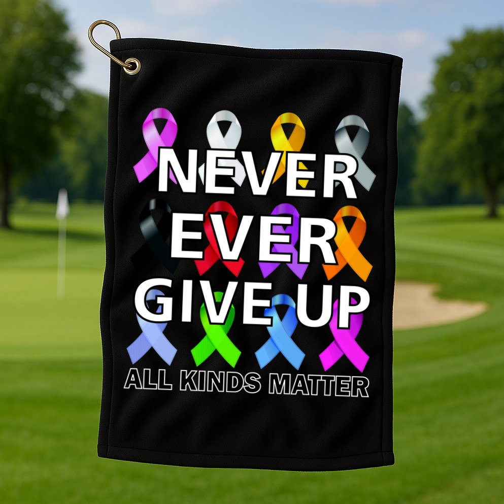 Never Ever Give Up All Kinds Matter Awareness Golf Towel
