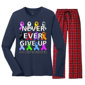 Never Ever Give Up All Kinds Matter Awareness Women's Long Sleeve Flannel Pajama Set 