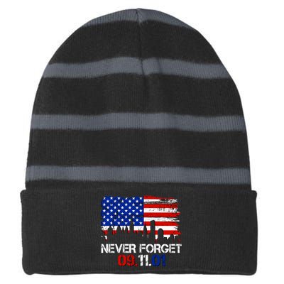 Never Forget 09.11.01 Striped Beanie with Solid Band