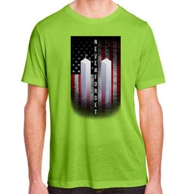 Never forget 9-11 Twin Towers American Flag Adult ChromaSoft Performance T-Shirt