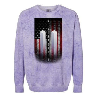 Never forget 9-11 Twin Towers American Flag Colorblast Crewneck Sweatshirt