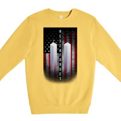 Never forget 9-11 Twin Towers American Flag Premium Crewneck Sweatshirt