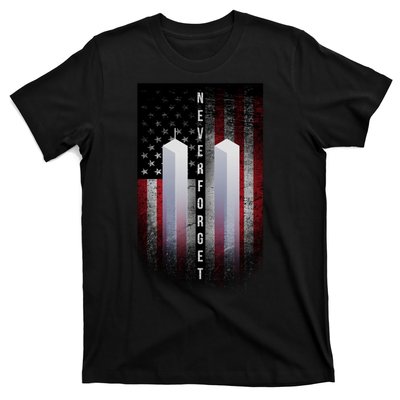 Never forget 9-11 Twin Towers American Flag T-Shirt