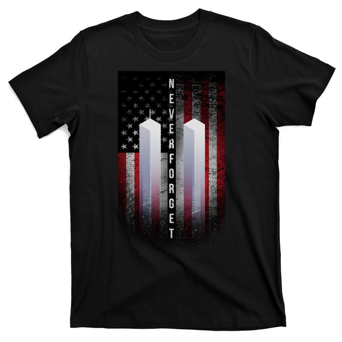 Never forget 9-11 Twin Towers American Flag T-Shirt