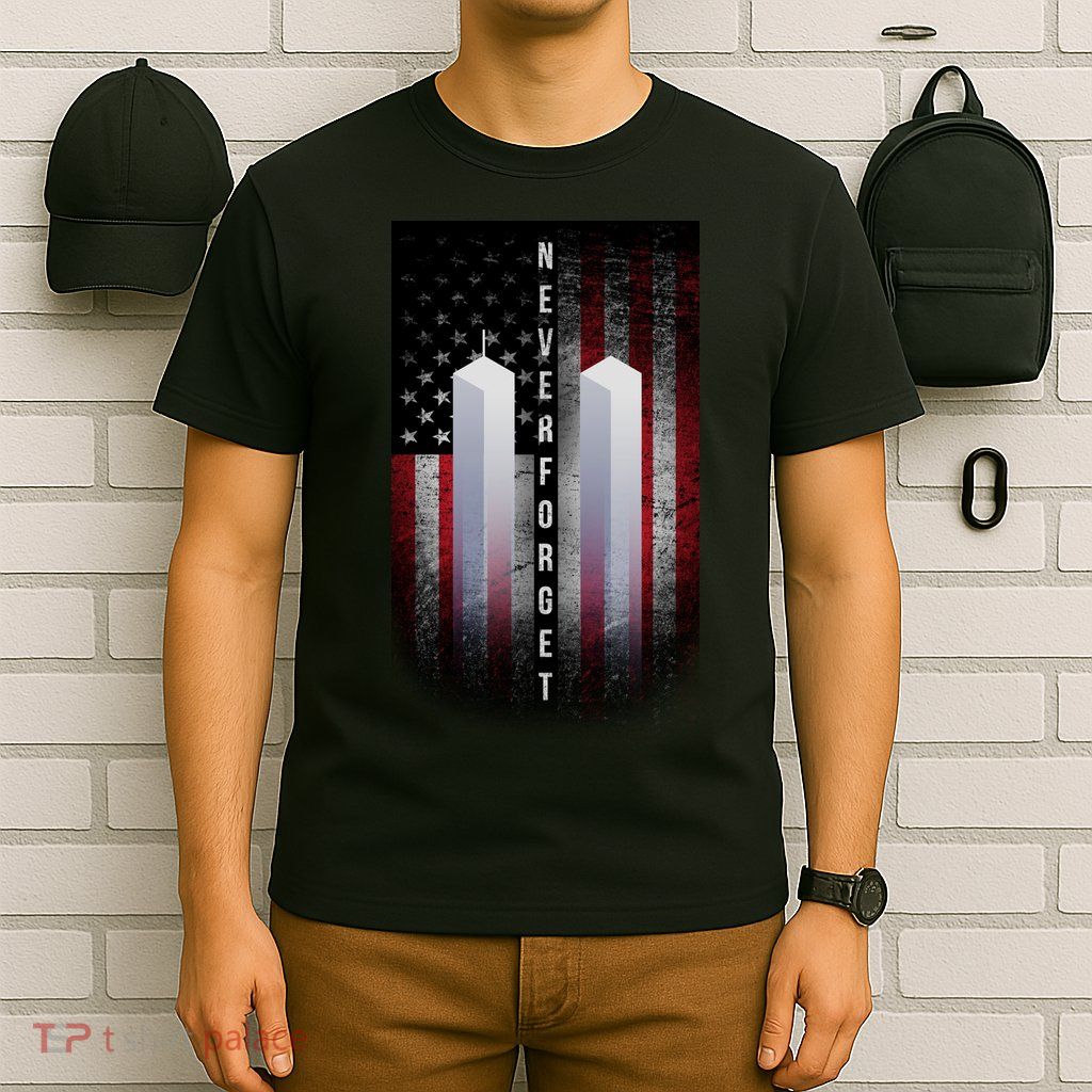 Never forget 9-11 Twin Towers American Flag T-Shirt