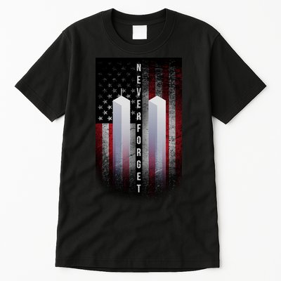 Never forget 9-11 Twin Towers American Flag Tall T-Shirt