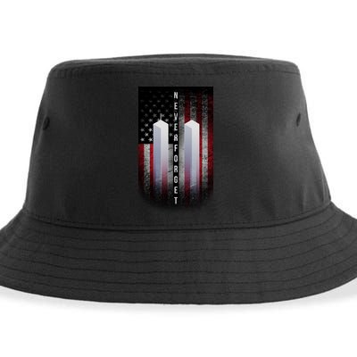 Never forget 9-11 Twin Towers American Flag Sustainable Bucket Hat