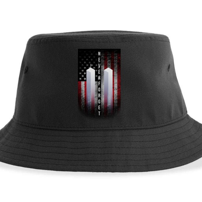 Never forget 9-11 Twin Towers American Flag Sustainable Bucket Hat