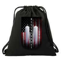 Never forget 9-11 Twin Towers American Flag Drawstring Bag