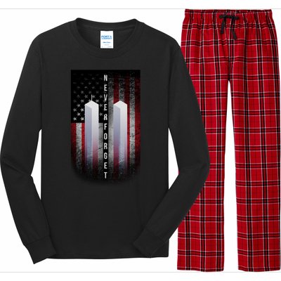 Never forget 9-11 Twin Towers American Flag Long Sleeve Pajama Set