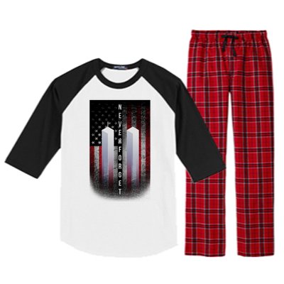 Never forget 9-11 Twin Towers American Flag Raglan Sleeve Pajama Set