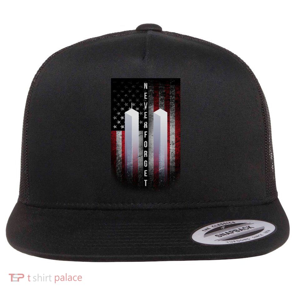 Never forget 9-11 Twin Towers American Flag Flatbill Hat