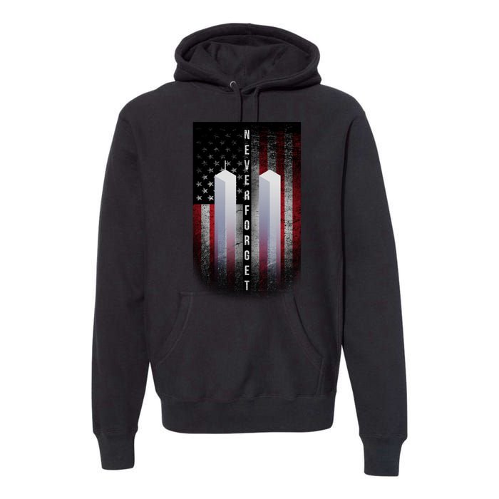 Never forget 9-11 Twin Towers American Flag Premium Hoodie