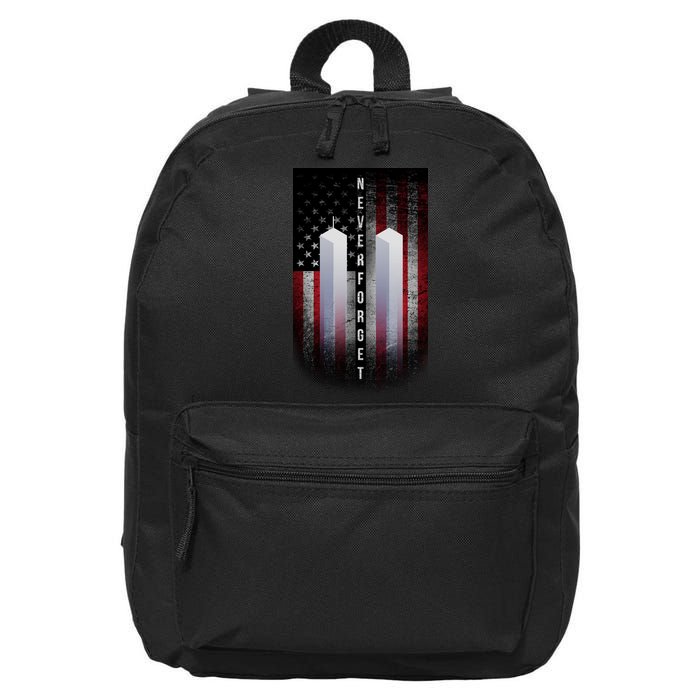 Never forget 9-11 Twin Towers American Flag 16 in Basic Backpack
