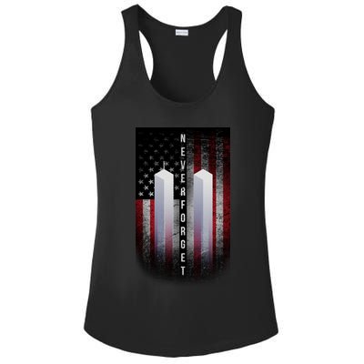 Never forget 9-11 Twin Towers American Flag Ladies PosiCharge Competitor Racerback Tank