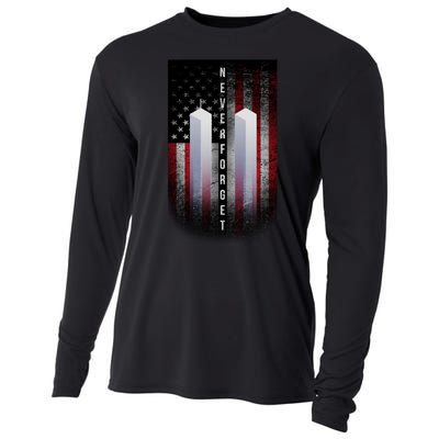 Never forget 9-11 Twin Towers American Flag Cooling Performance Long Sleeve Crew