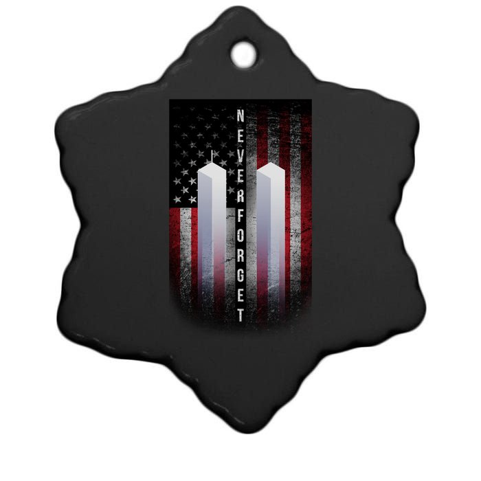 Never forget 9-11 Twin Towers American Flag Ceramic Star Ornament