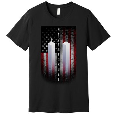 Never forget 9-11 Twin Towers American Flag Premium T-Shirt