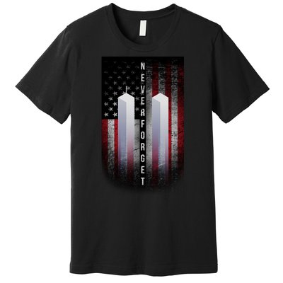 Never forget 9-11 Twin Towers American Flag Premium T-Shirt