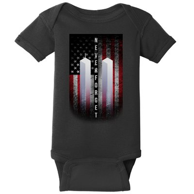 Never forget 9-11 Twin Towers American Flag Baby Bodysuit