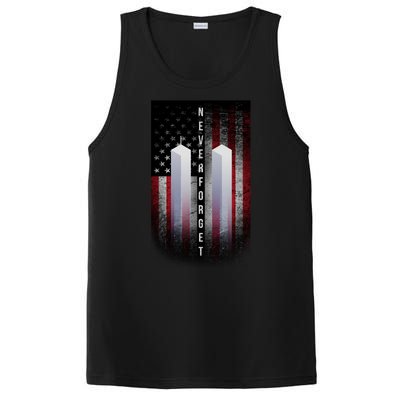 Never forget 9-11 Twin Towers American Flag PosiCharge Competitor Tank