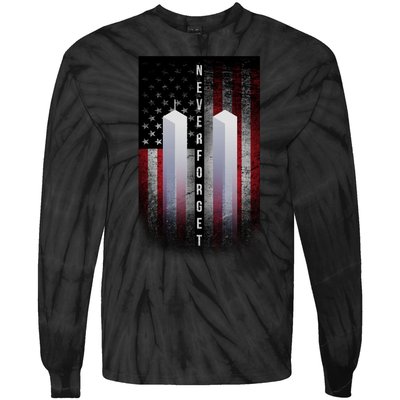 Never forget 9-11 Twin Towers American Flag Tie-Dye Long Sleeve Shirt