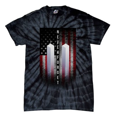 Never forget 9-11 Twin Towers American Flag Tie-Dye T-Shirt