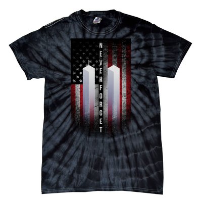 Never forget 9-11 Twin Towers American Flag Tie-Dye T-Shirt