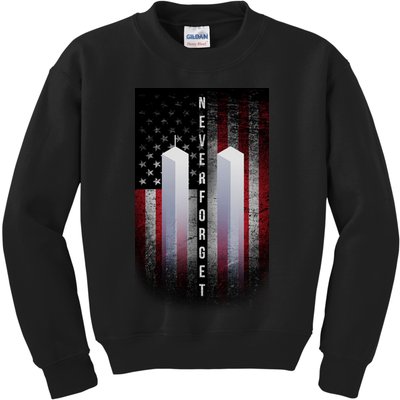 Never forget 9-11 Twin Towers American Flag Kids Sweatshirt
