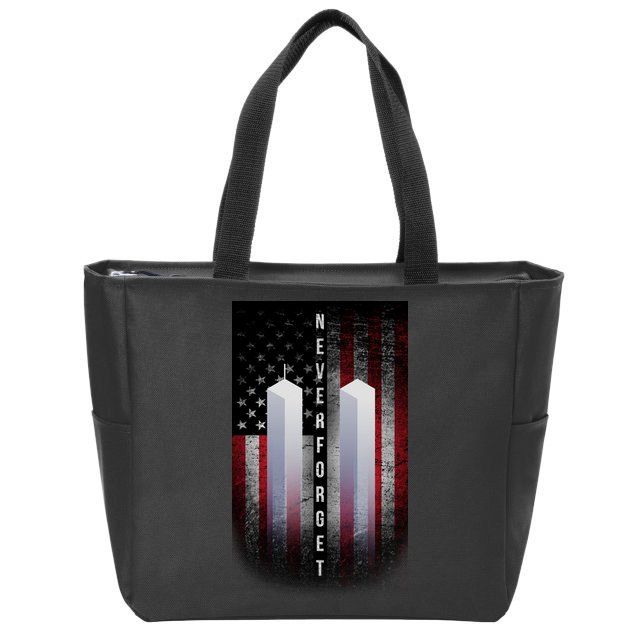 Never forget 9-11 Twin Towers American Flag Zip Tote Bag