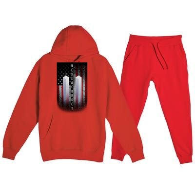 Never forget 9-11 Twin Towers American Flag Premium Hooded Sweatsuit Set