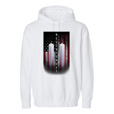 Never forget 9-11 Twin Towers American Flag Garment-Dyed Fleece Hoodie