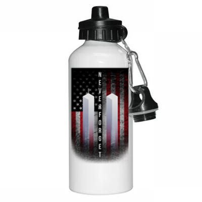 Never forget 9-11 Twin Towers American Flag Aluminum Water Bottle 