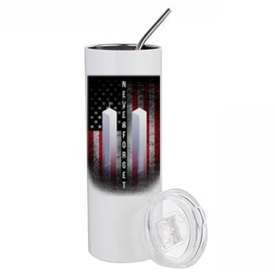 Never forget 9-11 Twin Towers American Flag Stainless Steel Tumbler