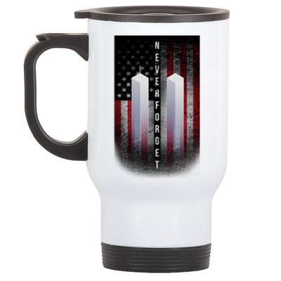 Never forget 9-11 Twin Towers American Flag Stainless Steel Travel Mug