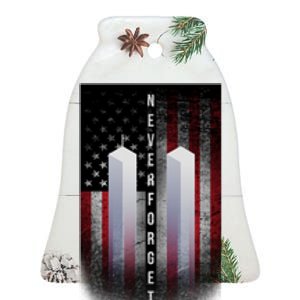 Never forget 9-11 Twin Towers American Flag Ceramic Bell Ornament