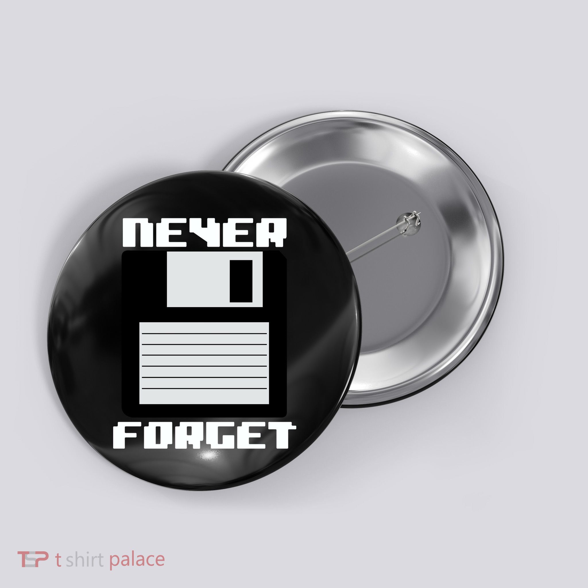 Never Forget Floppy Disc Retro Button