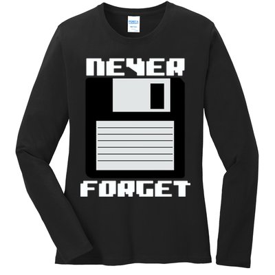 Never Forget Floppy Disc Retro Ladies Long Sleeve Shirt