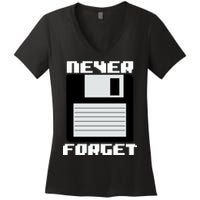 Never Forget Floppy Disc Retro Women's V-Neck T-Shirt