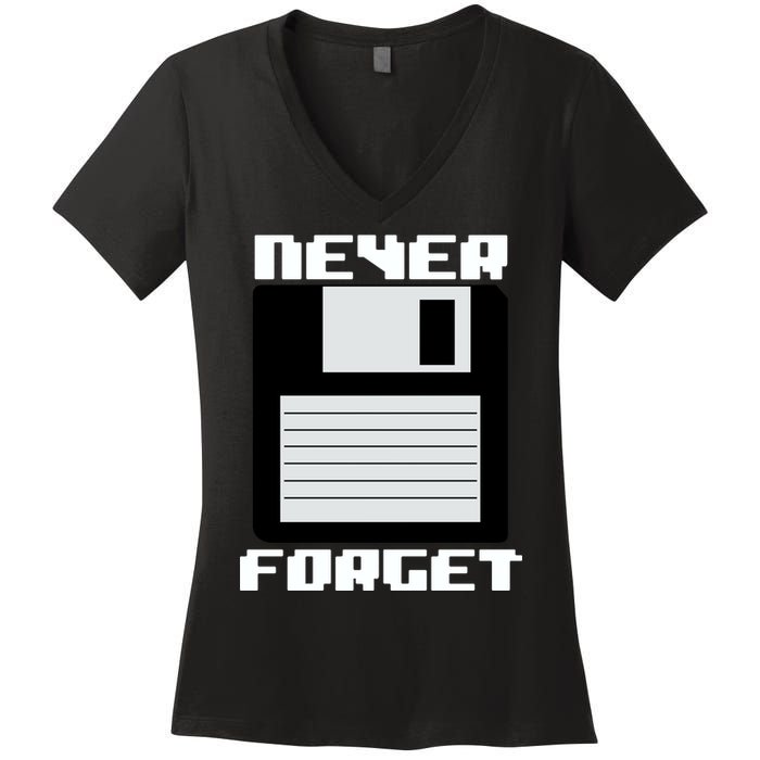 Never Forget Floppy Disc Retro Women's V-Neck T-Shirt