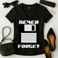 Never Forget Floppy Disc Retro Women's V-Neck T-Shirt
