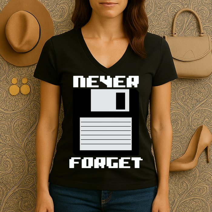 Never Forget Floppy Disc Retro Women's V-Neck T-Shirt