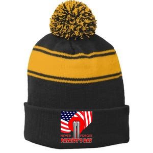 Never Forget Patriot Day 911 Stripe Pom Pom Beanie