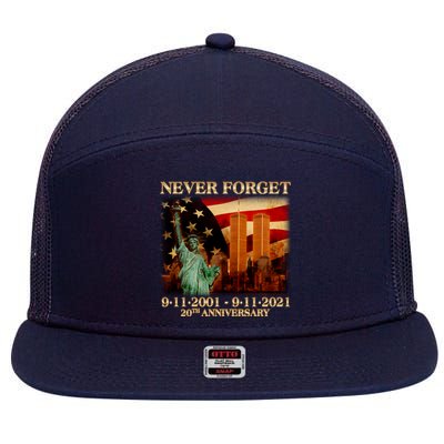 Never Forget September 11 9/11 20th Anniversary 7 Panel Mesh Trucker Snapback Hat