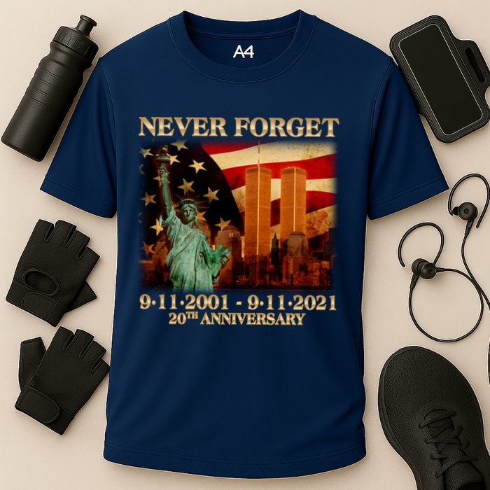 Never Forget September 11 9/11 20th Anniversary Cooling Performance Crew T-Shirt
