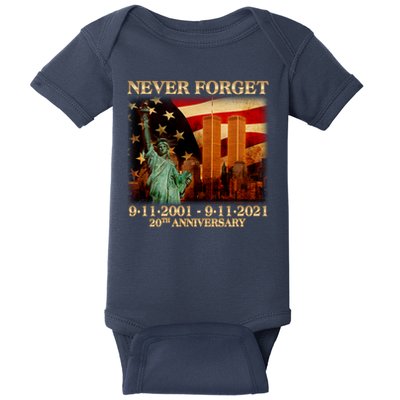 Never Forget September 11 9/11 20th Anniversary Baby Bodysuit